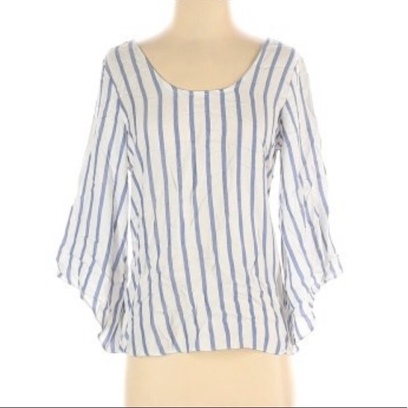 DREW Anthropologie Top w/Bow at Back in White/Denim Size S New w/Tag Retail $166 - Picture 2 of 12